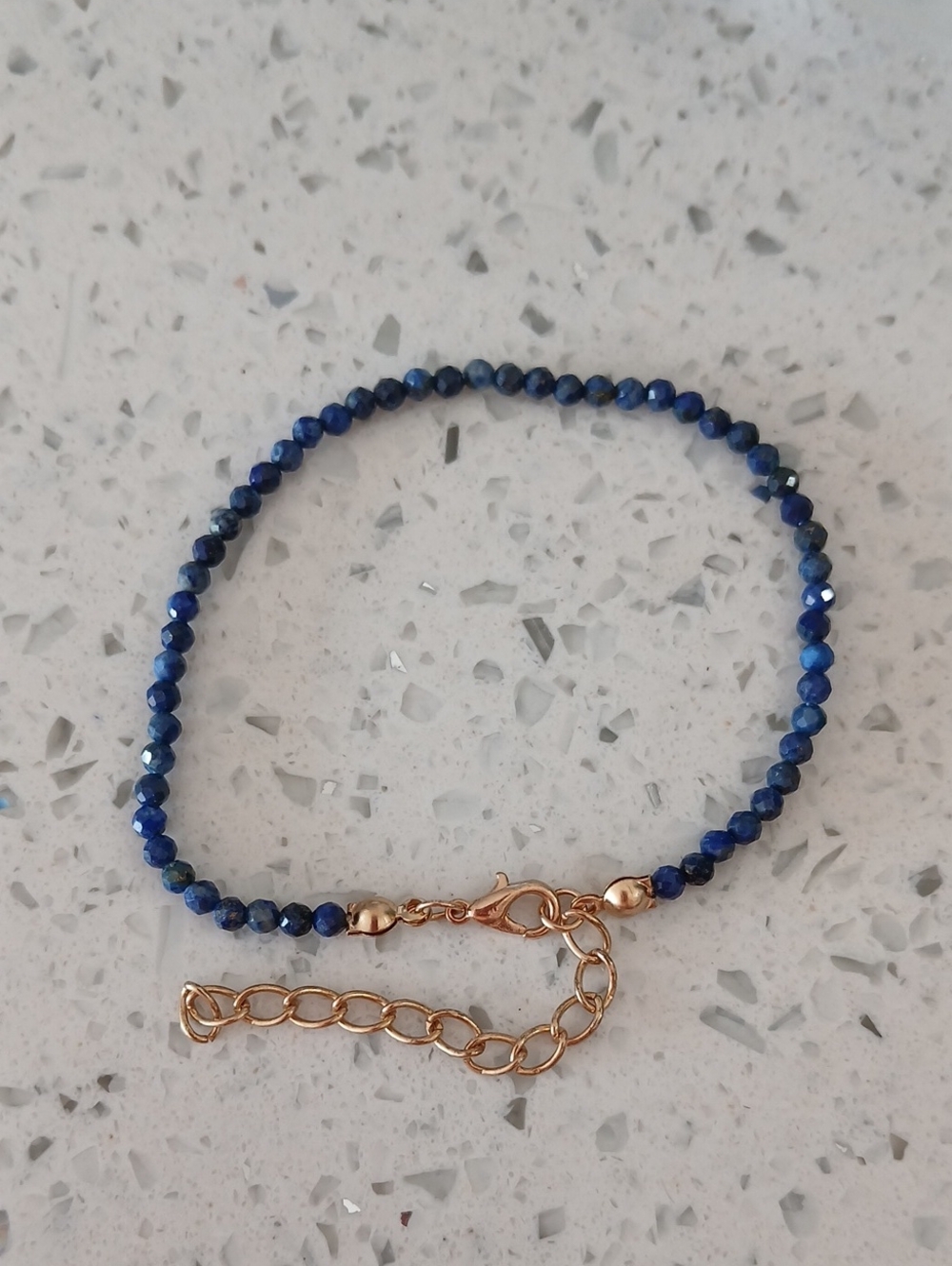 Elegant Blue Lapis Lazuli Beaded Bracelet with Gold Accents